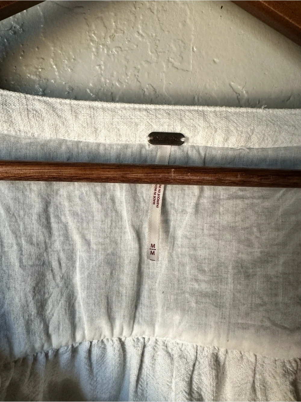 Free People White Blouse with Gray Embroidered Yoke